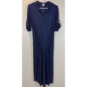 Eberjey Navy Blue Waist Tie Cinched Lounge Shirt Dress Women's Small